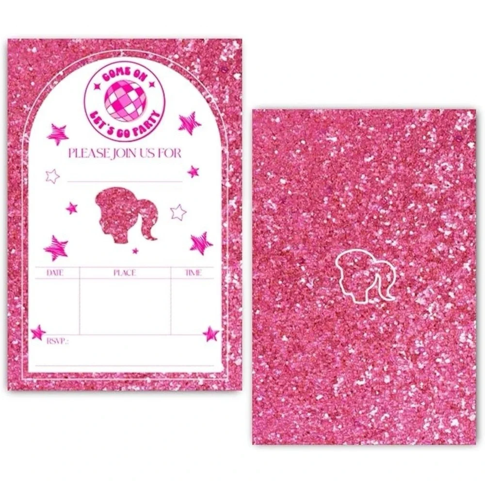 30 Barbie Birthday Party Invitations Envelopes NEW Pink Glitter Style Girly